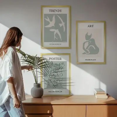 Set de 3 cuadros para salón con ilustraciones elegantes al estilo de Matisse