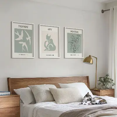Set de 3 cuadros para salón con ilustraciones elegantes al estilo de Matisse