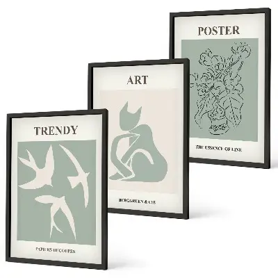 Set de 3 cuadros para salón con ilustraciones elegantes al estilo de Matisse