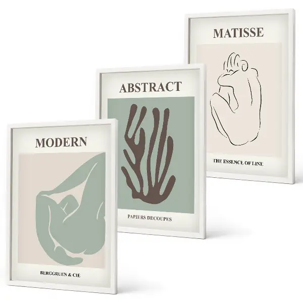 Juego de 3 cuadros pinturas abstractas elegantes de Matisse
