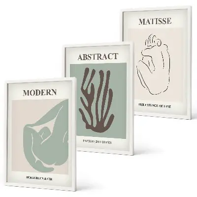Juego de 3 cuadros pinturas abstractas elegantes de Matisse