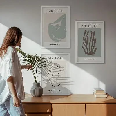 Juego de 3 cuadros pinturas abstractas elegantes de Matisse