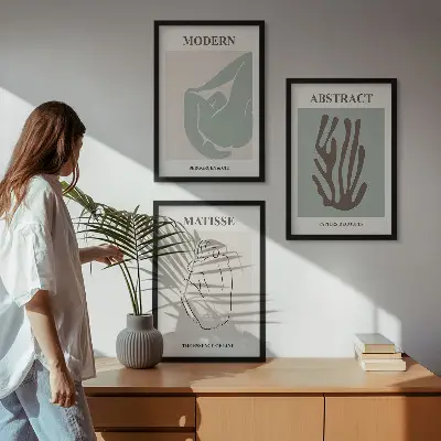 Juego de 3 cuadros pinturas abstractas elegantes de Matisse