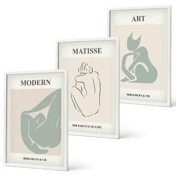 Set de 3 cuadros para salón con figuras abstractas en tonos pastel