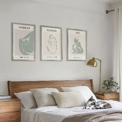 Set de 3 cuadros para salón con figuras abstractas en tonos pastel
