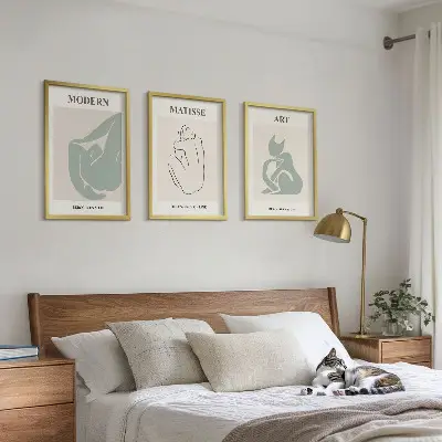 Set de 3 cuadros para salón con figuras abstractas en tonos pastel