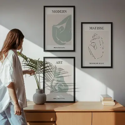 Set de 3 cuadros para salón con figuras abstractas en tonos pastel