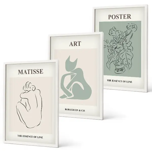Set de 3 cuadros para salón pósteres de Matisse en tonos verde y beige