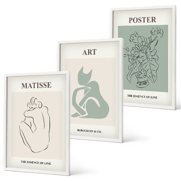 Set de 3 cuadros para salón Pósteres de Matisse en verde y beige