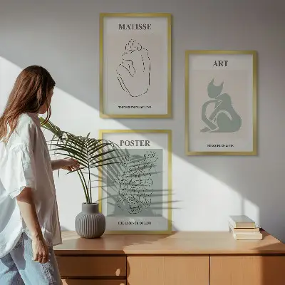 Set de 3 cuadros para salón pósteres de Matisse en tonos verde y beige