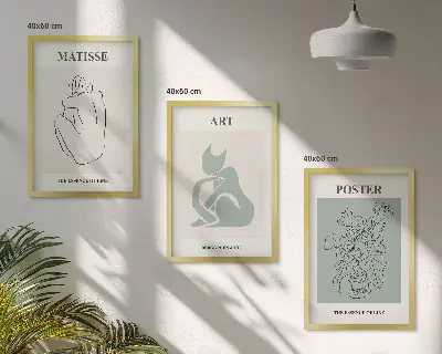 Set de 3 cuadros para salón pósteres de Matisse en tonos verde y beige