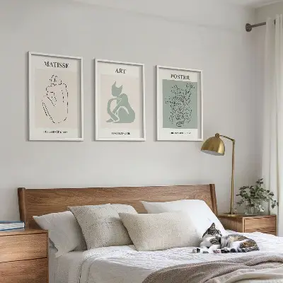 Set de 3 cuadros para salón pósteres de Matisse en tonos verde y beige