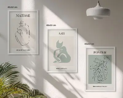 Set de 3 cuadros para salón pósteres de Matisse en tonos verde y beige