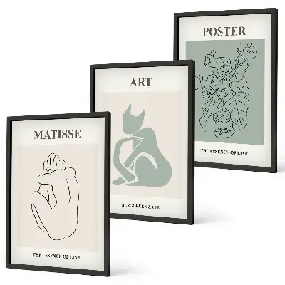 Set de 3 cuadros para salón pósteres de Matisse en tonos verde y beige