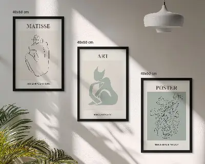 Set de 3 cuadros para salón pósteres de Matisse en tonos verde y beige