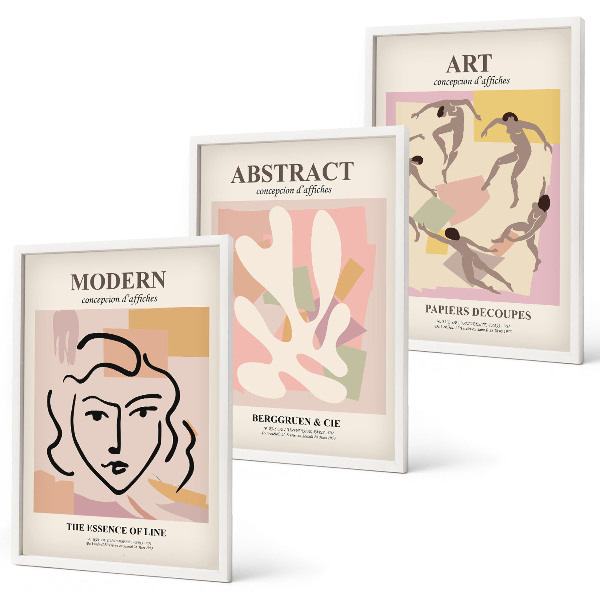 Juego de 3 cuadros Retratos elegantes en tonos pastel