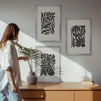 Set de 3 cuadros para salón con diseños de patrones abstractos de plantas