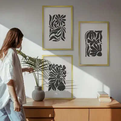 Set de 3 cuadros para salón con diseños de patrones abstractos de plantas