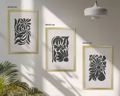 Set de 3 cuadros para salón con diseños de patrones abstractos de plantas