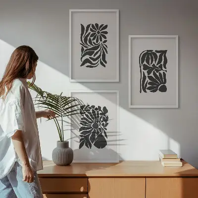 Set de 3 cuadros para salón con diseños de patrones abstractos de plantas