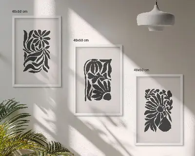 Set de 3 cuadros para salón con diseños de patrones abstractos de plantas