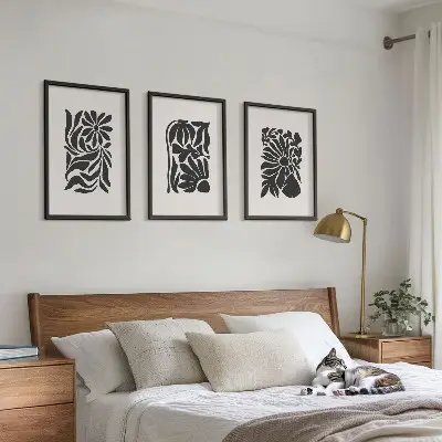 Set de 3 cuadros para salón con diseños de patrones abstractos de plantas