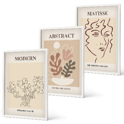 Set de 3 cuadros para salón Líneas de plantas modernas