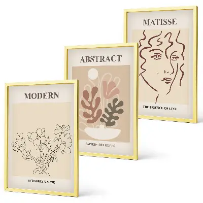 Set de 3 cuadros para salón con diseño moderno de líneas de plantas