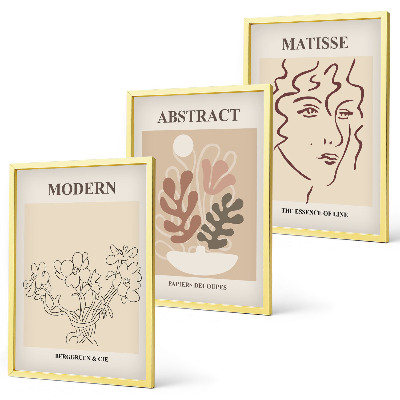 Set de 3 cuadros para salón Líneas de plantas modernas