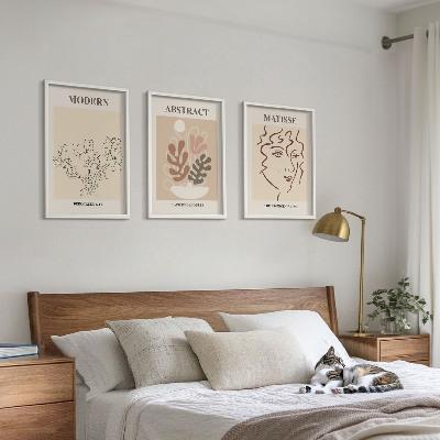 Set de 3 cuadros para salón Líneas de plantas modernas