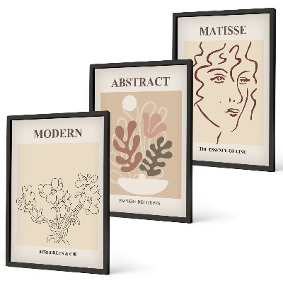 Set de 3 cuadros para salón Líneas de plantas modernas