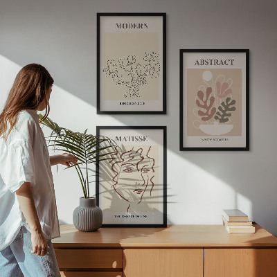 Set de 3 cuadros para salón Líneas de plantas modernas