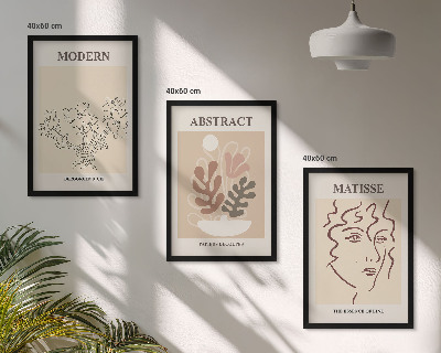 Set de 3 cuadros para salón Líneas de plantas modernas