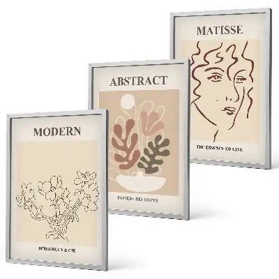 Set de 3 cuadros para salón con diseño moderno de líneas de plantas