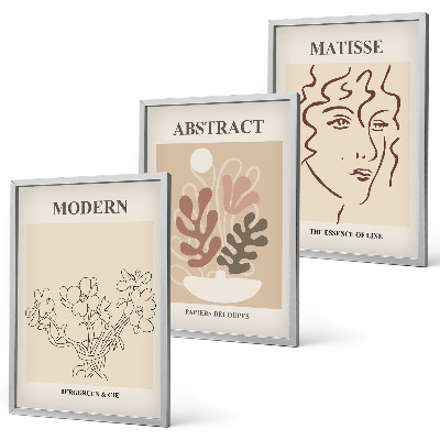 Set de 3 cuadros para salón Líneas de plantas modernas