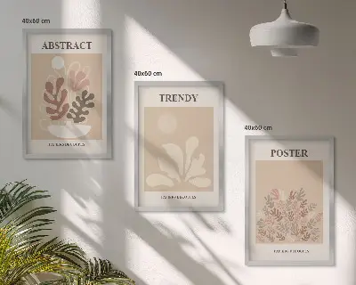Set de 3 cuadros para salón con motivos vegetales en tonos beige y marrón