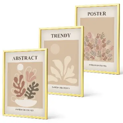 Set de 3 cuadros para salón con motivos vegetales en tonos beige y marrón