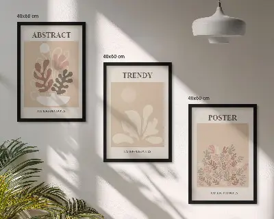 Set de 3 cuadros para salón con motivos vegetales en tonos beige y marrón