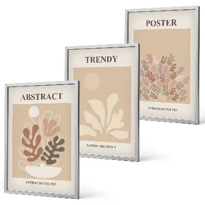 Set de 3 cuadros para salón con motivos vegetales en tonos beige y marrón