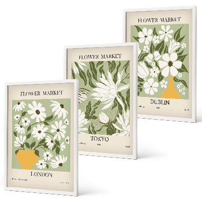 Juego de 3 cuadros Estampados florales Londres Tokio Dublín