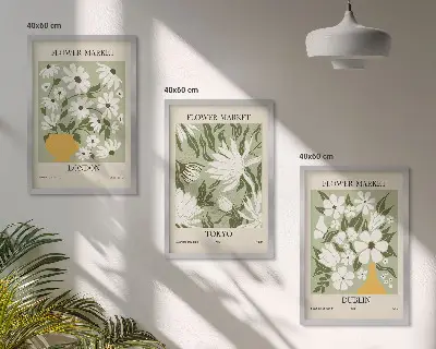 Juego de 3 cuadros con estampados florales de Londres, Tokio y Dublín