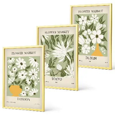 Juego de 3 cuadros con estampados florales de Londres, Tokio y Dublín