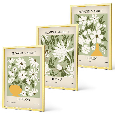 Juego de 3 cuadros Estampados florales Londres Tokio Dublín