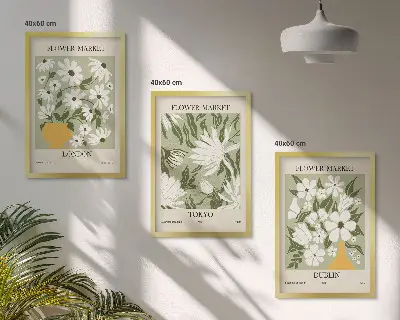 Juego de 3 cuadros con estampados florales de Londres, Tokio y Dublín