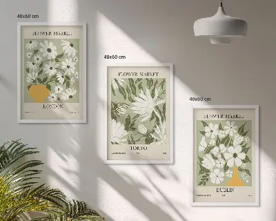 Juego de 3 cuadros con estampados florales de Londres, Tokio y Dublín