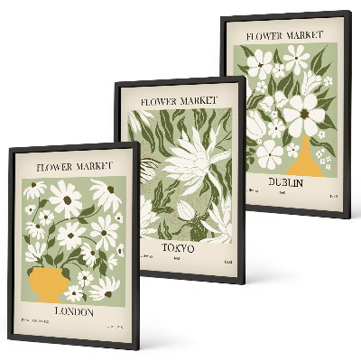 Juego de 3 cuadros Estampados florales Londres Tokio Dublín
