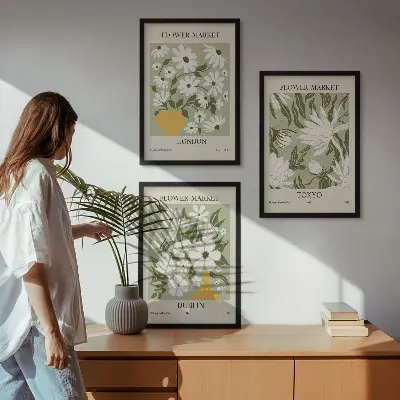 Juego de 3 cuadros con estampados florales de Londres, Tokio y Dublín