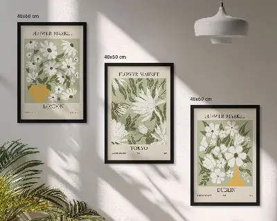 Juego de 3 cuadros con estampados florales de Londres, Tokio y Dublín