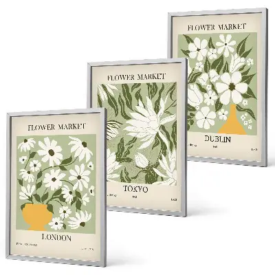 Juego de 3 cuadros con estampados florales de Londres, Tokio y Dublín