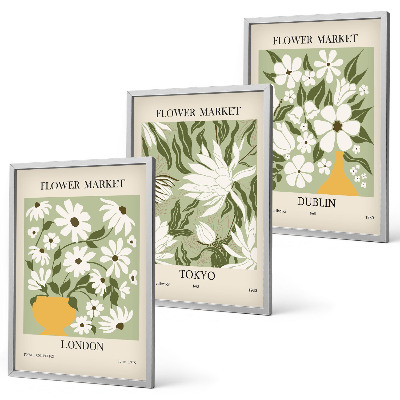 Juego de 3 cuadros Estampados florales Londres Tokio Dublín